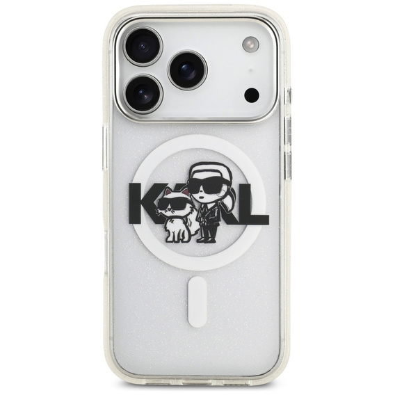 Husă Karl Lagerfeld IML Glitter Karl și Choupette MagSafe pentru iPhone 17 Pro