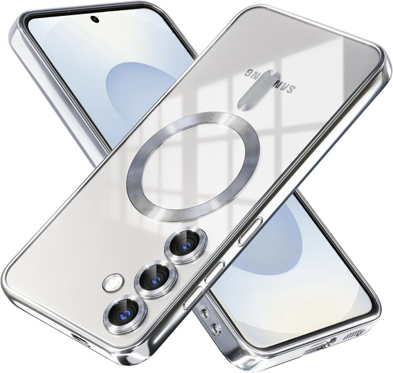 Husă pentru Samsung Galaxy S25, Electro MagSafe, de argint + Sticlă pentru ecran