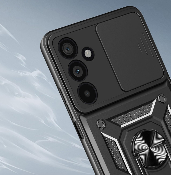 Husă blindată pentru Samsung Galaxy A17 5G, cu protecție pentru cameră, cu suport, negru