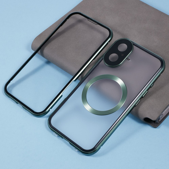Carcasa Magnetic Dual Glass MagSafe pentru iPhone 16, verde