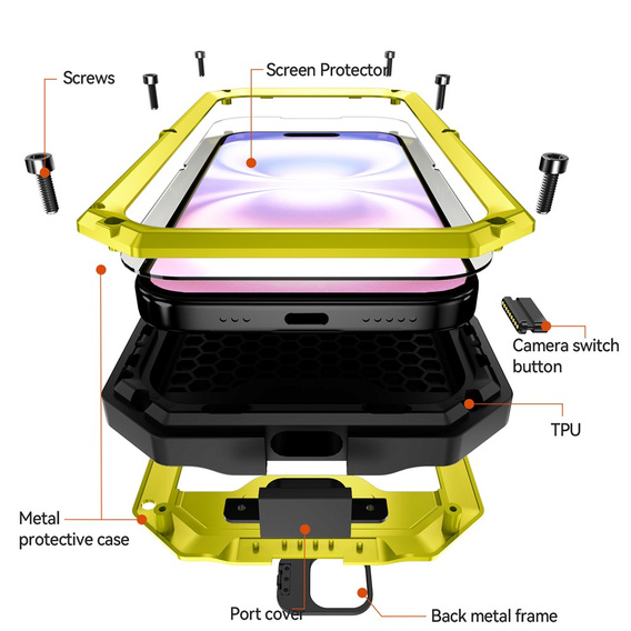 Husă blindată R-JUST cu protecție pentru ecran și suport pentru iPhone 17