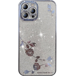 Husă pentru iPhone 13 Pro Max, Glitter Flower, albastru