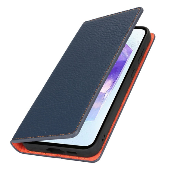 Cu clapetă pentru Samsung Galaxy S25, Litchi Skin Grain, albastru închis