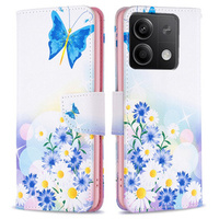 Cu clapetă pentru Xiaomi Redmi Note 13 5G, Wallet, Butterfly & Flowers alb