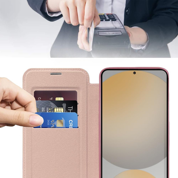 Cu clapetă pentru Samsung Galaxy S25 FE, RFID Wallet MagSafe CamShield, roz