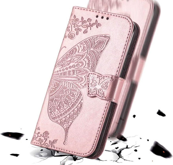 Cu clapetă pentru Realme Note 50, Butterfly, roz rose gold