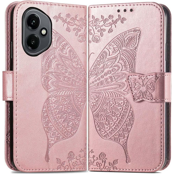 Cu clapetă pentru Honor 400 5G, Butterfly, roz rose gold