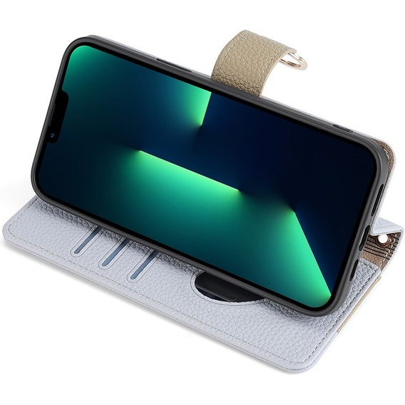 Carcasă flip pentru iPhone 15, Wallet Zipper Pocket, cu oglindă, albastru