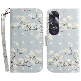 Cu clapetă pentru Oppo A60, Wallet, Magnolia Flowers gri