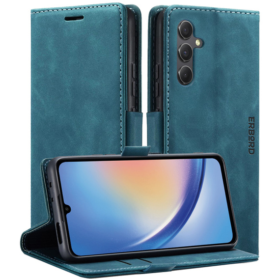 Husă pentru Samsung Galaxy A35 5G, ERBORD Vintage, portofel cu clapetă, albastru