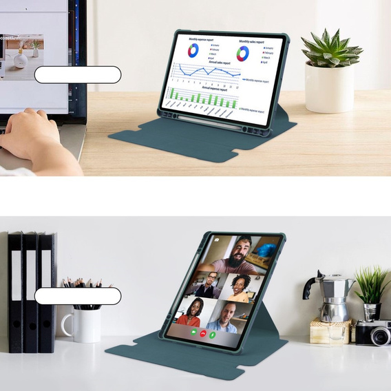 Husă pentru tastatură pentru Samsung Galaxy Tab S10 Lite / S10 FE / S9 FE, Rotary 360° Leather, verde închis