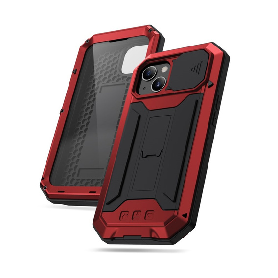 Husă pentru iPhone 13, R-JUST CamShield Slide, armată, roșu / negru