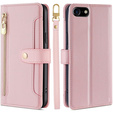Cu clapetă pentru iPhone 16E, Wallet Zipper Pocket, roz