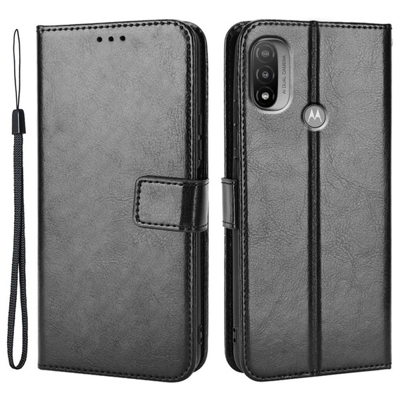 Cu clapetă pentru Motorola Moto E20/E30/E40, Crazy Horse Wallet, negru