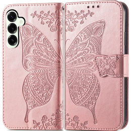 Cu clapetă pentru Samsung Galaxy S25 FE, Butterfly, roz rose gold