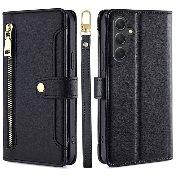 Cu clapetă pentru Samsung Galaxy A54 5G, Wallet Zipper Pocket, negru