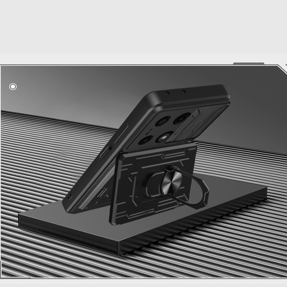Husă blindată pentru Xiaomi Redmi Note 13 Pro 4G / Xiaomi Redmi Note 14S / Xiaomi Poco M6 Pro 4G, Camera Slide Card Slot, negru