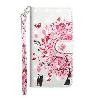 Cu clapetă pentru Huawei P30 Lite, Wallet, cat & tree, alb