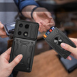 Husă blindată pentru Xiaomi Redmi Note 13 Pro 4G / Xiaomi Redmi Note 14S / Xiaomi Poco M6 Pro 4G, Camera Slide Card Slot, negru
