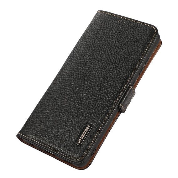 KHAZNEH RFID caz pentru Samsung Galaxy S23 Ultra, Litchi Texture, negru