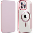 Cu clapetă pentru iPhone 12 Pro Max, RFID Wallet MagSafe CamShield, roz
