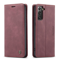 Husa CASEME pentru Samsung Galaxy S21 FE, Leather Wallet Case, roșu