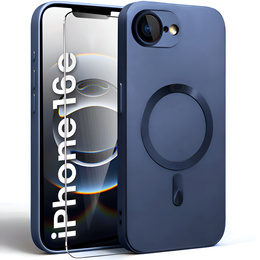 Carcasă pentru iPhone 16E, ColorMag, pentru MagSafe, albastru închis + sticlă călită 9H