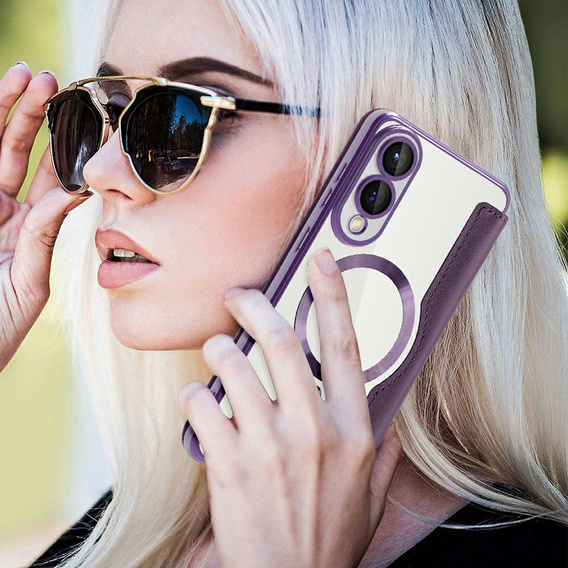Cu clapetă pentru Samsung Galaxy S25 Edge, RFID Wallet MagSafe CamShield, violet