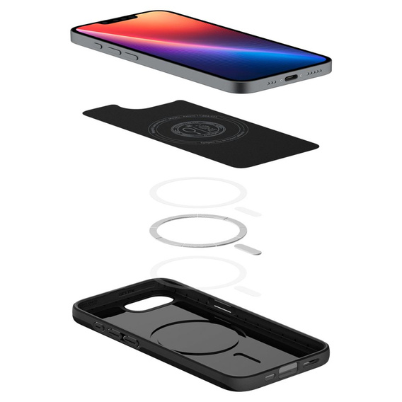 Carcasa Spigen pentru iPhone 16E, Thin Fit Mag, negru + sticlă temperată 9H