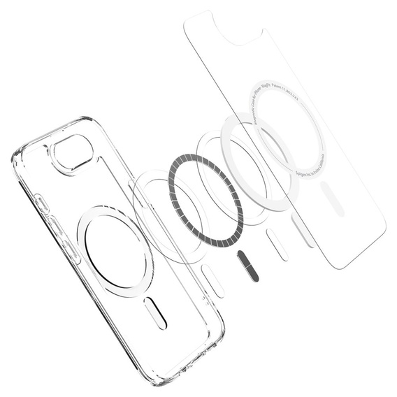 Carcasă MagSafe Spigen pentru iPhone 16E, Ultra Hybrid, transparent / alb + 9H Tempered Glass