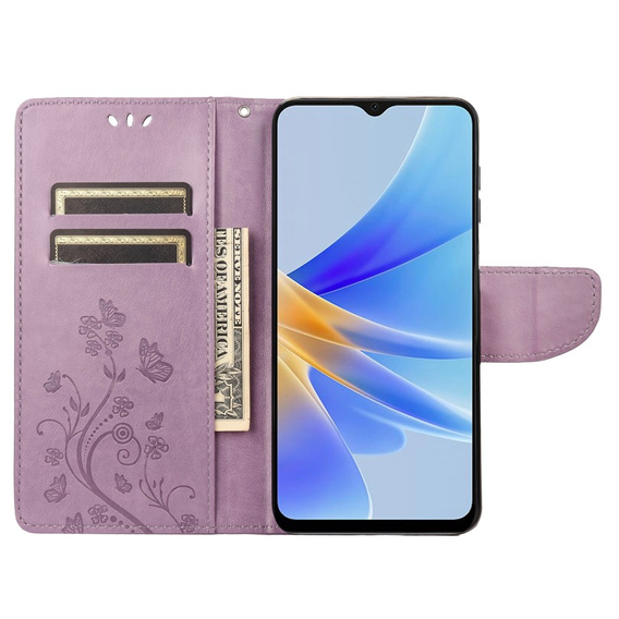 Cu clapetă pentru Oppo A17, Butterfly, violet