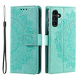 Cu clapetă pentru Samsung Galaxy A15, Mandala Flower, albastru + sticlă 9H 