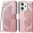 Carcasă cu clapetă pentru Oppo Reno 14, Butterfly, portofel, aur roz