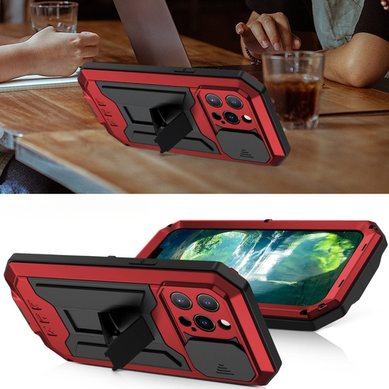 Husă pentru iPhone 13 Pro, R-JUST CamShield Slide, armată, roșu / negru