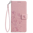 Cu clapetă pentru Motorola Moto E14, Butterfly, roz rose gold