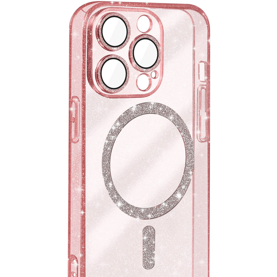 Husă pentru iPhone 16 Pro, ERBORD Glitter MagSafe, roz + Sticlă pentru ecran