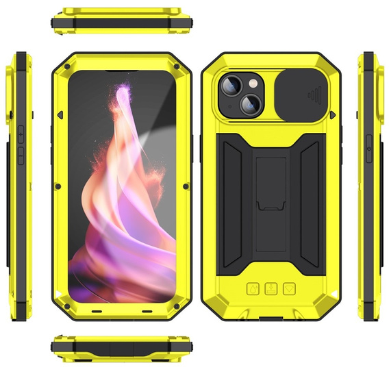 Husă pentru iPhone 15, R-JUST CamShield Slide, armată, galben / negru
