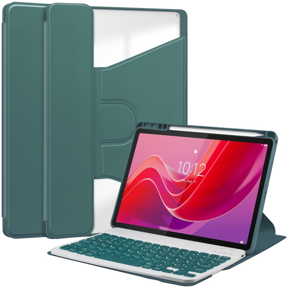 Husă pentru tastatură pentru Lenovo Tab M11, Rotary 360° Leather, verde închis