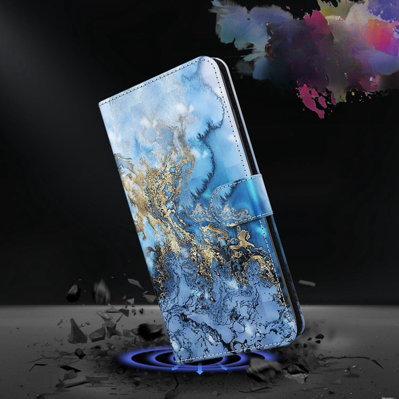 Cu clapetă pentru Oppo A17, Wallet, Marble albastru