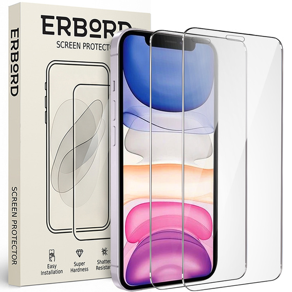 2x sticlă călită pentru iPhone XR/11, ERBORD 9H Hard Glass pe ecran