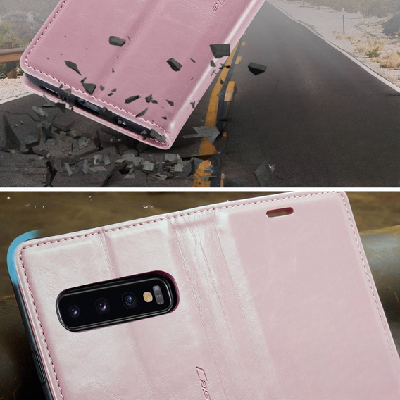 Carcasă flip CASEME pentru Samsung Galaxy S10+ Plus, Waxy Textured, roz