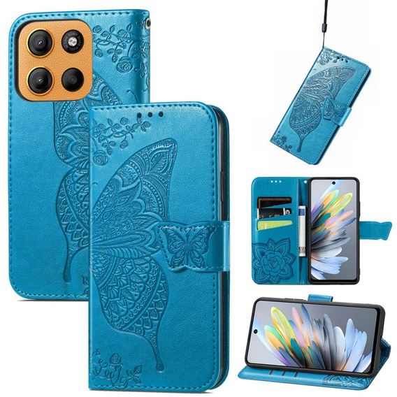 Cu clapetă pentru Motorola Moto G15 / Motorola Moto G15 Power, Butterfly, albastru