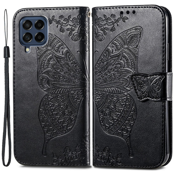 Cu clapetă pentru Samsung Galaxy M53 5G, Butterfly, negru