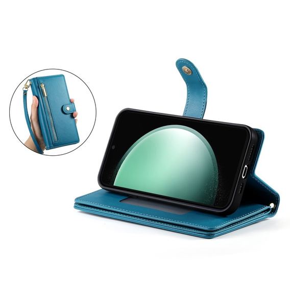 Cu clapetă pentru Samsung Galaxy S25 Edge, Wallet Zipper Pocket, albastru