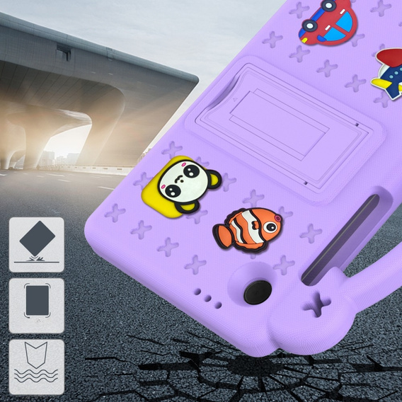 Husă pentru copii pentru Samsung Galaxy Tab A9, Cute Patterns, cu suport, violet