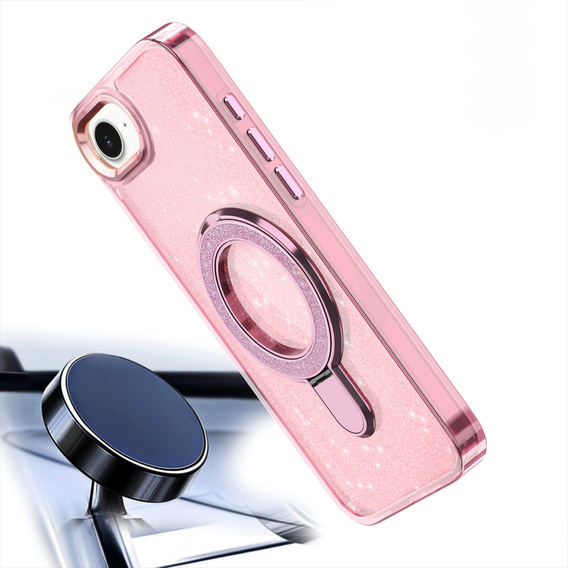 Carcasa iPhone 16e, Glittery Magnetic Kickstand, roz