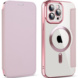 Cu clapetă pentru iPhone 12 Pro Max, RFID Wallet MagSafe CamShield, roz