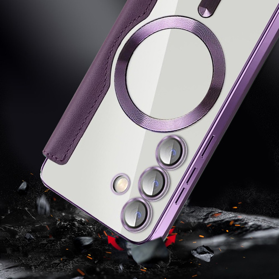 Cu clapetă pentru Samsung Galaxy S24, RFID Wallet MagSafe CamShield, violet
