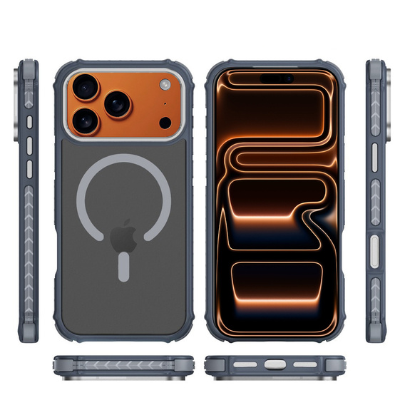 Carcasă Matt pentru iPhone 17 Pro Max, blindată, pentru MagSafe, fumurie cu margini gri