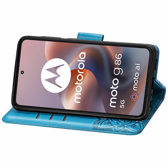 Cu clapetă pentru Motorola Moto G86 Power 5G, Butterfly, albastru